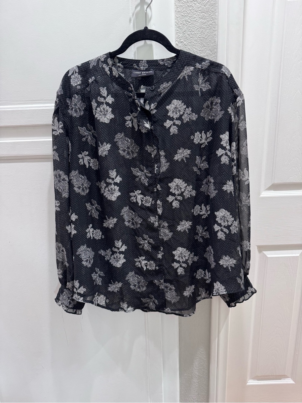 NEW Lane Bryant Black Floral Semi-Sheer Button Blouse